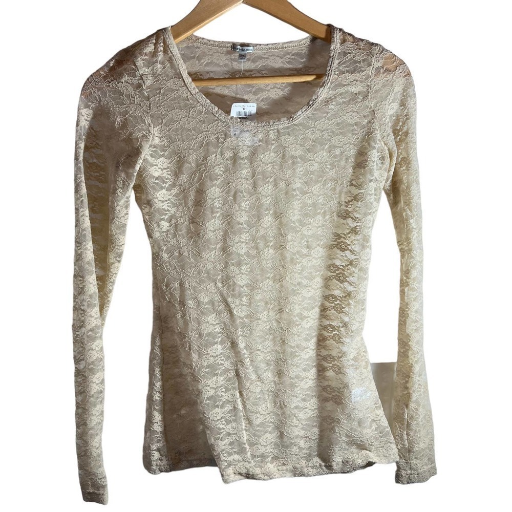 Charlotte Russe Cream Sheer Long Sleeve  Boho Top M NWT